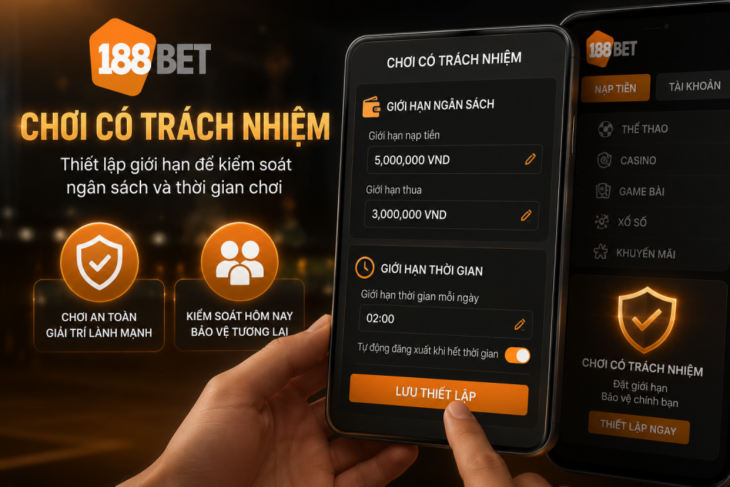 Người chơi thiết lập giới hạn ngân sách và thời gian trên giao diện chơi có trách nhiệm 188BET