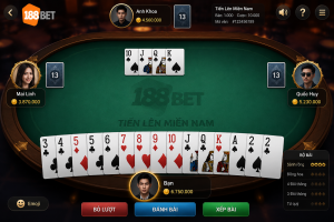 Giao diện chơi Tiến Lên Miền Nam 188BET với bộ bài Tây 52 lá